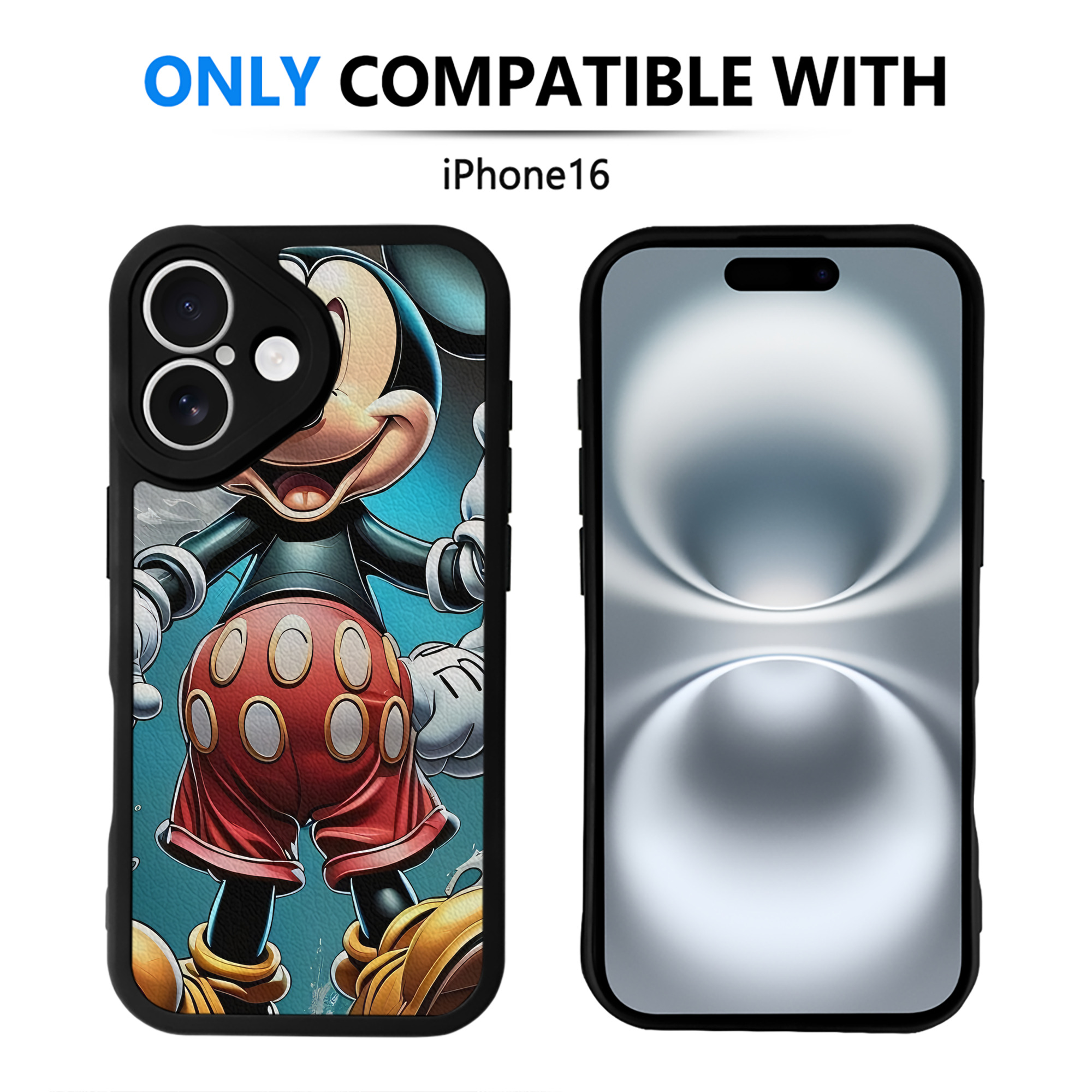 （画像用） ミッキーマウス Mickey Mouse 【iPhone 16シリーズ対応】シリコンスマホケース（レザー調） 材質：シリコン